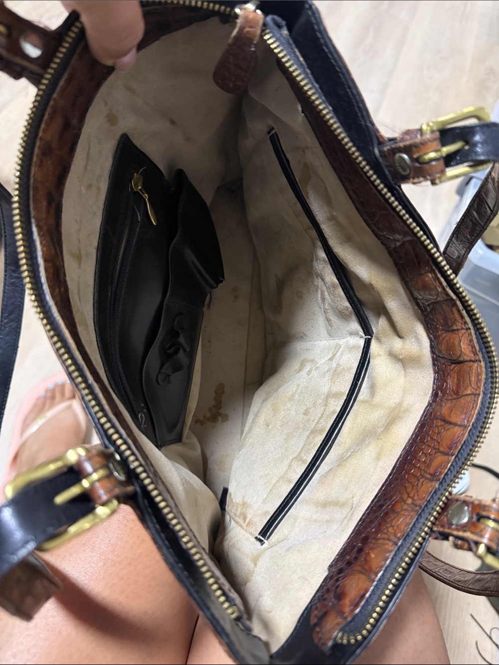 Brahmin Black and Brown Croc-Embossed Shoulder Bag - Picture 5 of 5